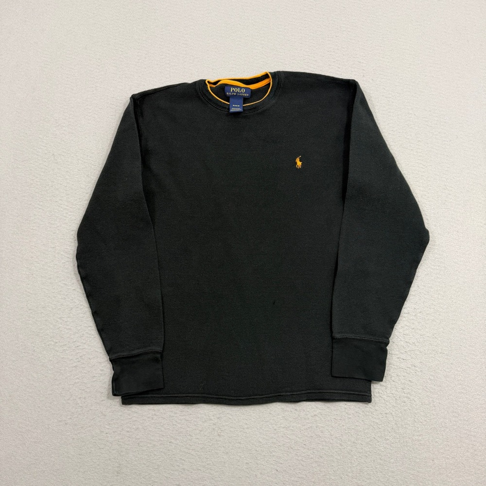Polo Ralph Lauren Waffle Knit Thermal Medium Black Orange Pony Long Sleeve Shirt